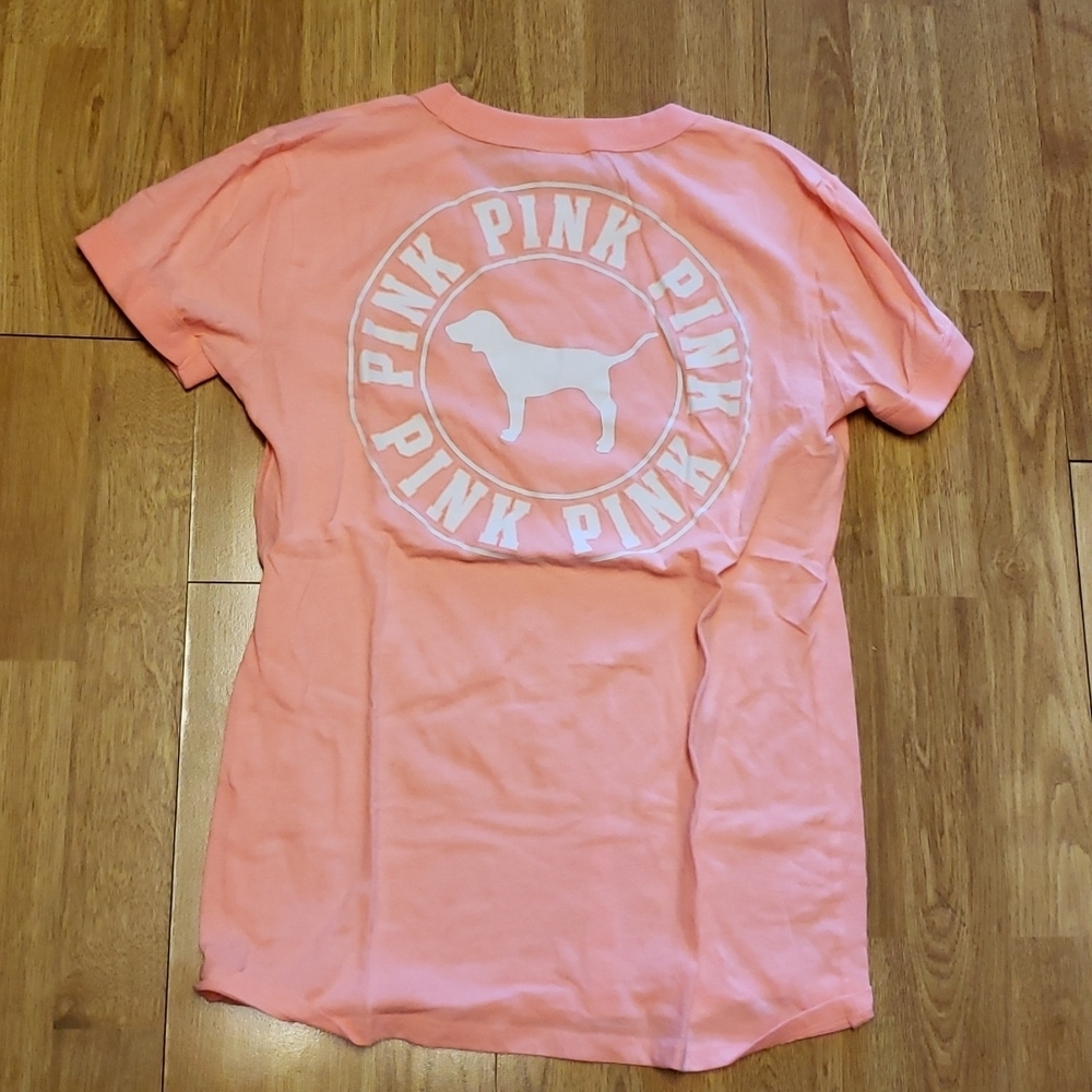 VS PINK neon orange short sleeve logo tee size small - Picture 3 of 3